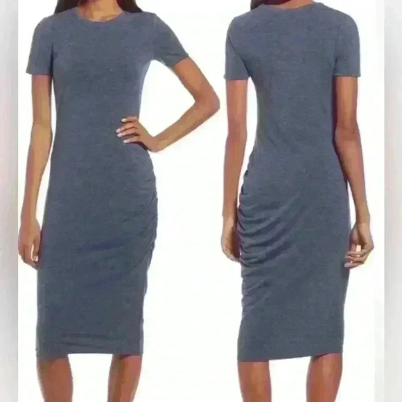 Treasure & Bond Side Ruched Body-Con Dress in Heathered Navy Blue Size XS - Picture 1 of 12